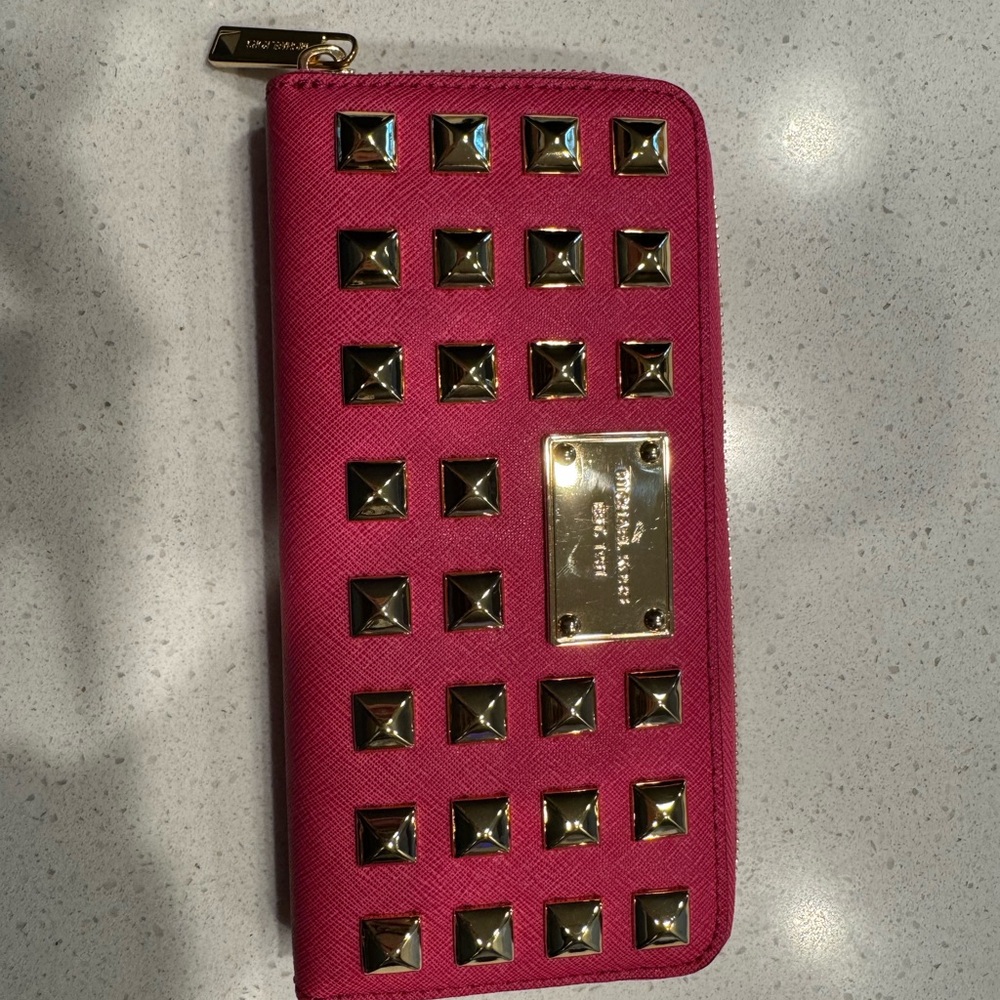 Michael Kors Pink Wallet with Gold Studs